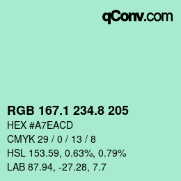 Color code: RGB 167.1 234.8 205 | qconv.com