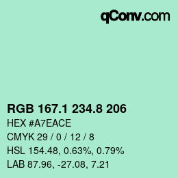 Color code: RGB 167.1 234.8 206 | qconv.com