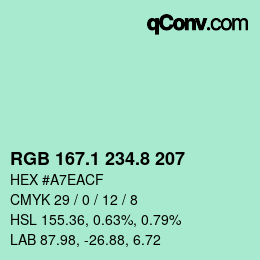 カラーコード: RGB 167.1 234.8 207 | qconv.com