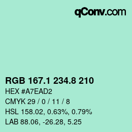 Color code: RGB 167.1 234.8 210 | qconv.com