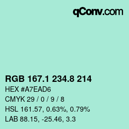 カラーコード: RGB 167.1 234.8 214 | qconv.com