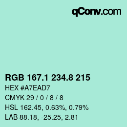 Color code: RGB 167.1 234.8 215 | qconv.com