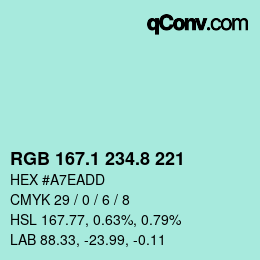 カラーコード: RGB 167.1 234.8 221 | qconv.com