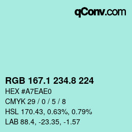 Color code: RGB 167.1 234.8 224 | qconv.com
