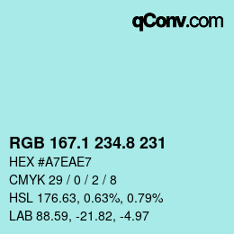 Color code: RGB 167.1 234.8 231 | qconv.com