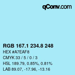 Color code: RGB 167.1 234.8 248 | qconv.com