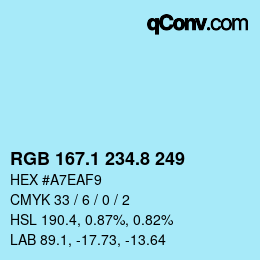 Color code: RGB 167.1 234.8 249 | qconv.com