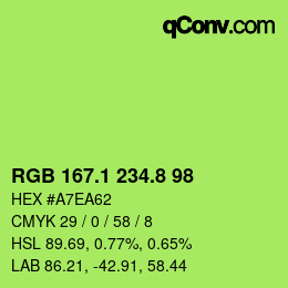 カラーコード: RGB 167.1 234.8 98 | qconv.com