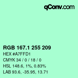 カラーコード: RGB 167.1 255 209 | qconv.com