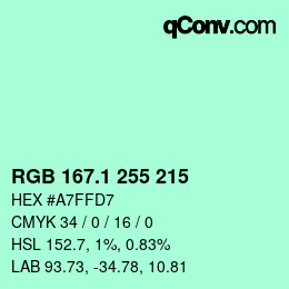 カラーコード: RGB 167.1 255 215 | qconv.com