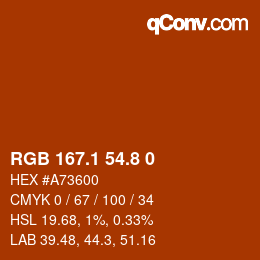 Color code: RGB 167.1 54.8 0 | qconv.com