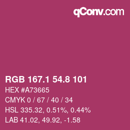 カラーコード: RGB 167.1 54.8 101 | qconv.com