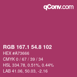 カラーコード: RGB 167.1 54.8 102 | qconv.com