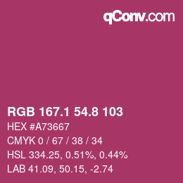カラーコード: RGB 167.1 54.8 103 | qconv.com