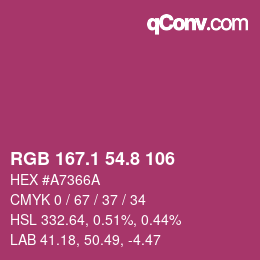 カラーコード: RGB 167.1 54.8 106 | qconv.com