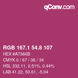 カラーコード: RGB 167.1 54.8 107 | qconv.com