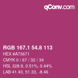 カラーコード: RGB 167.1 54.8 113 | qconv.com