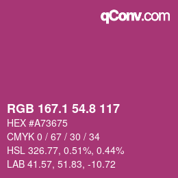カラーコード: RGB 167.1 54.8 117 | qconv.com