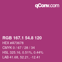 カラーコード: RGB 167.1 54.8 120 | qconv.com