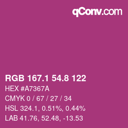 カラーコード: RGB 167.1 54.8 122 | qconv.com