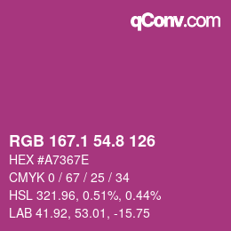 カラーコード: RGB 167.1 54.8 126 | qconv.com