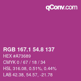 カラーコード: RGB 167.1 54.8 137 | qconv.com