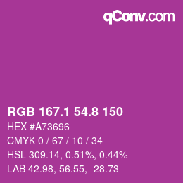 カラーコード: RGB 167.1 54.8 150 | qconv.com