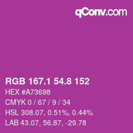 カラーコード: RGB 167.1 54.8 152 | qconv.com