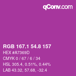 カラーコード: RGB 167.1 54.8 157 | qconv.com