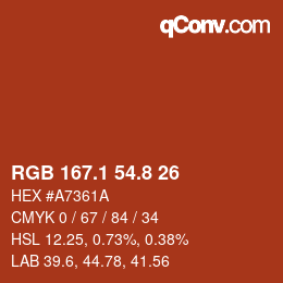 カラーコード: RGB 167.1 54.8 26 | qconv.com