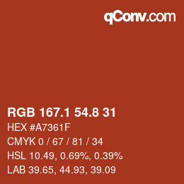 カラーコード: RGB 167.1 54.8 31 | qconv.com