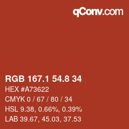 カラーコード: RGB 167.1 54.8 34 | qconv.com