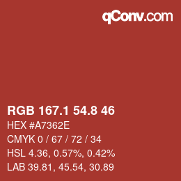 カラーコード: RGB 167.1 54.8 46 | qconv.com