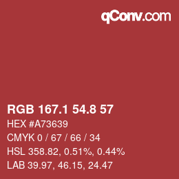 カラーコード: RGB 167.1 54.8 57 | qconv.com