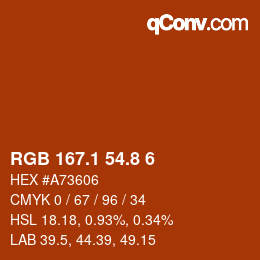 カラーコード: RGB 167.1 54.8 6 | qconv.com