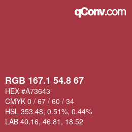 カラーコード: RGB 167.1 54.8 67 | qconv.com