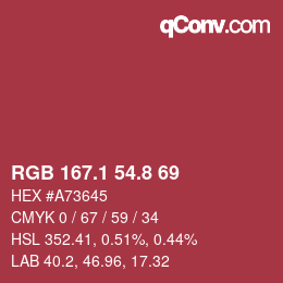 カラーコード: RGB 167.1 54.8 69 | qconv.com