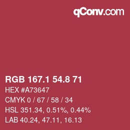 カラーコード: RGB 167.1 54.8 71 | qconv.com
