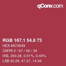 カラーコード: RGB 167.1 54.8 73 | qconv.com