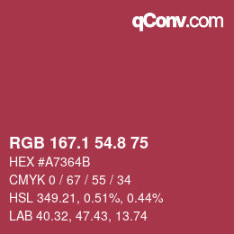 カラーコード: RGB 167.1 54.8 75 | qconv.com