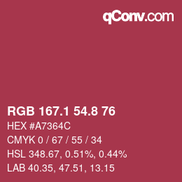 カラーコード: RGB 167.1 54.8 76 | qconv.com