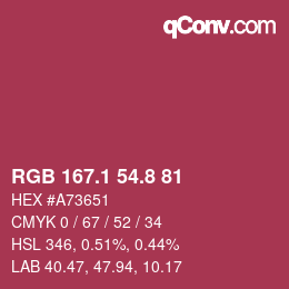 カラーコード: RGB 167.1 54.8 81 | qconv.com