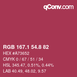 カラーコード: RGB 167.1 54.8 82 | qconv.com