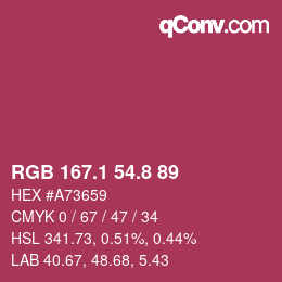 カラーコード: RGB 167.1 54.8 89 | qconv.com