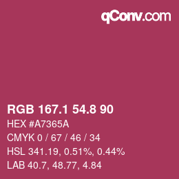カラーコード: RGB 167.1 54.8 90 | qconv.com