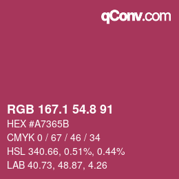カラーコード: RGB 167.1 54.8 91 | qconv.com