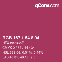 カラーコード: RGB 167.1 54.8 94 | qconv.com