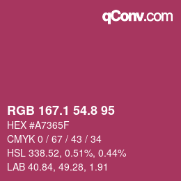 カラーコード: RGB 167.1 54.8 95 | qconv.com