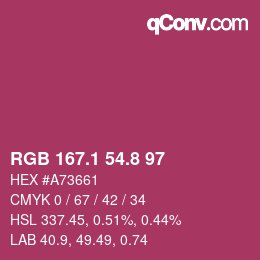 カラーコード: RGB 167.1 54.8 97 | qconv.com
