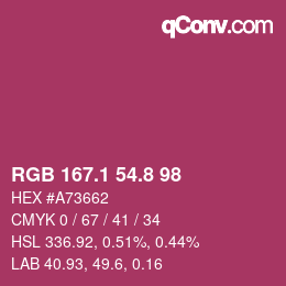 カラーコード: RGB 167.1 54.8 98 | qconv.com